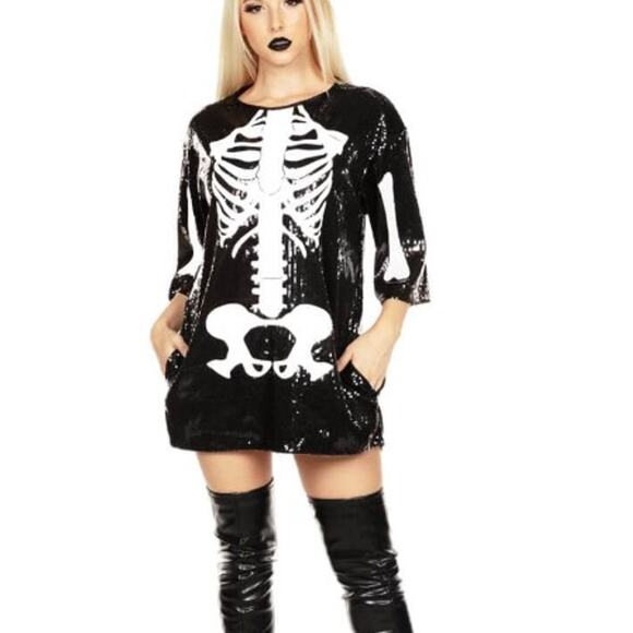 Tipsy Elves Dresses & Skirts - Tipsy Elves Sequined Skeleton Costume Dress Women's Medium Sparkly Halloween